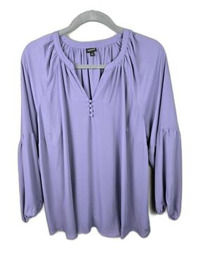 Torrid Blouse Purple 4 4X Bishop Sleeve Boho Flowy Split Neck